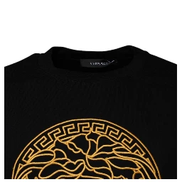 Black Medusa Embroidery Crew Neck Pullover Sweater