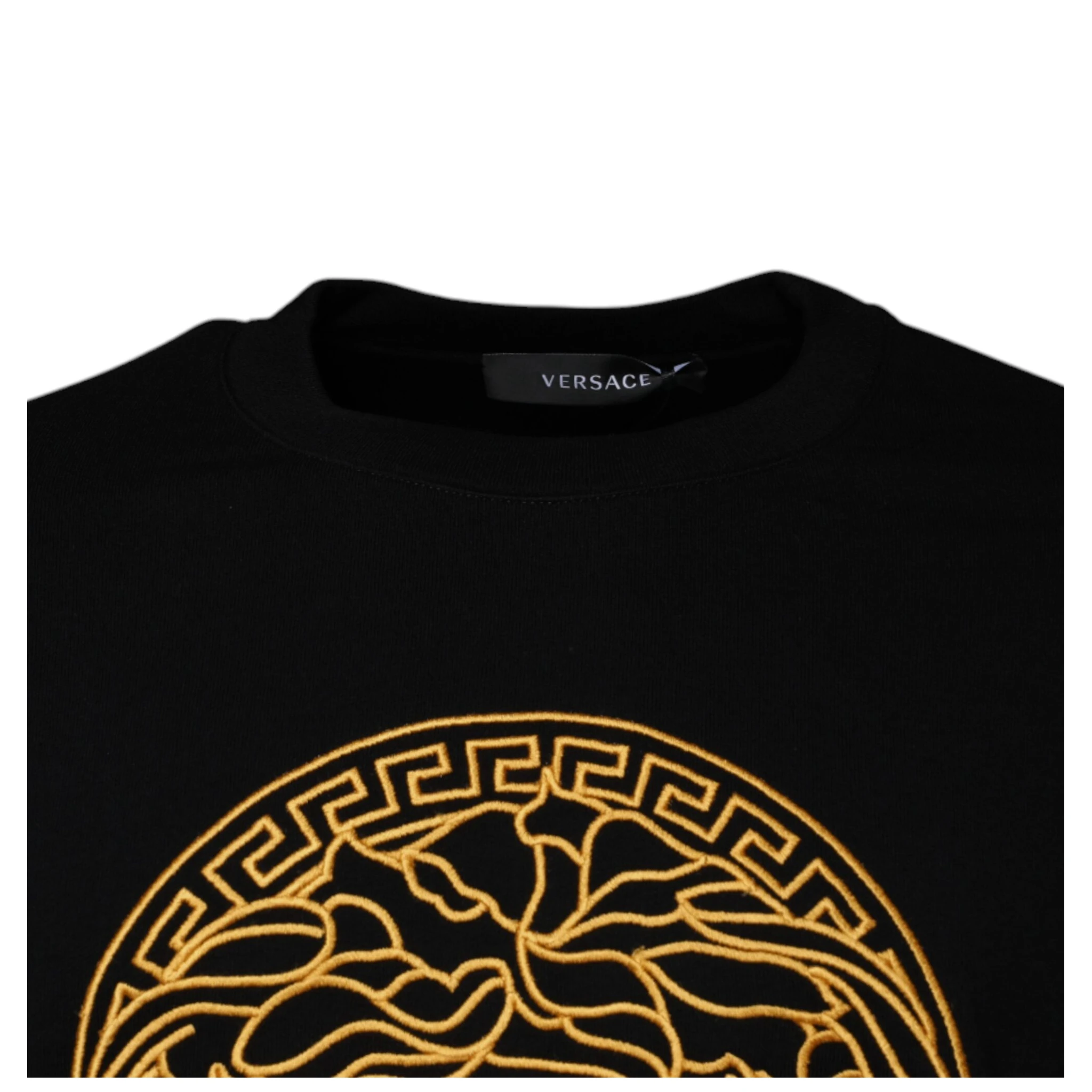 Black Medusa Embroidery Crew Neck Pullover Sweater
