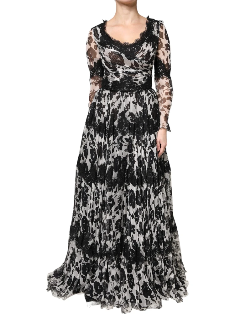 Black Silk Floral Lace Ricamo Ball Maxi Dress alternative