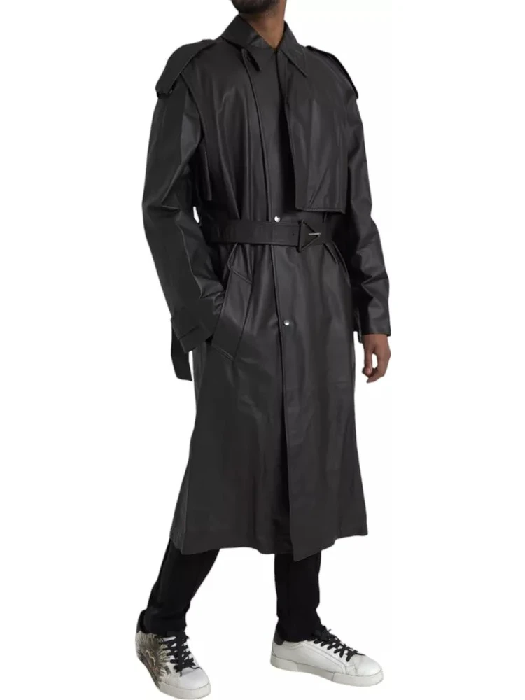 Black Leather Men Waterproof Trenchcoat Jacket alternative