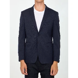 Single-breasted jacket made of blue wool gabardine