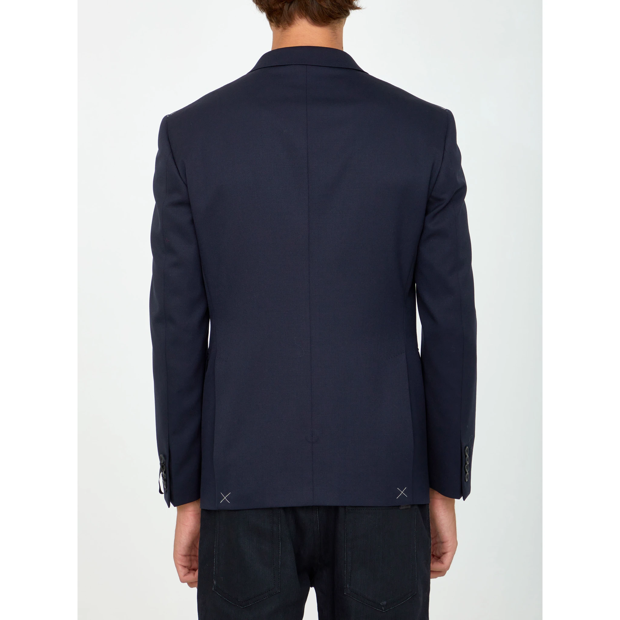 Single-breasted jacket made of blue wool gabardine
