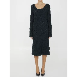 Aran knit long-sleeve midi dress
