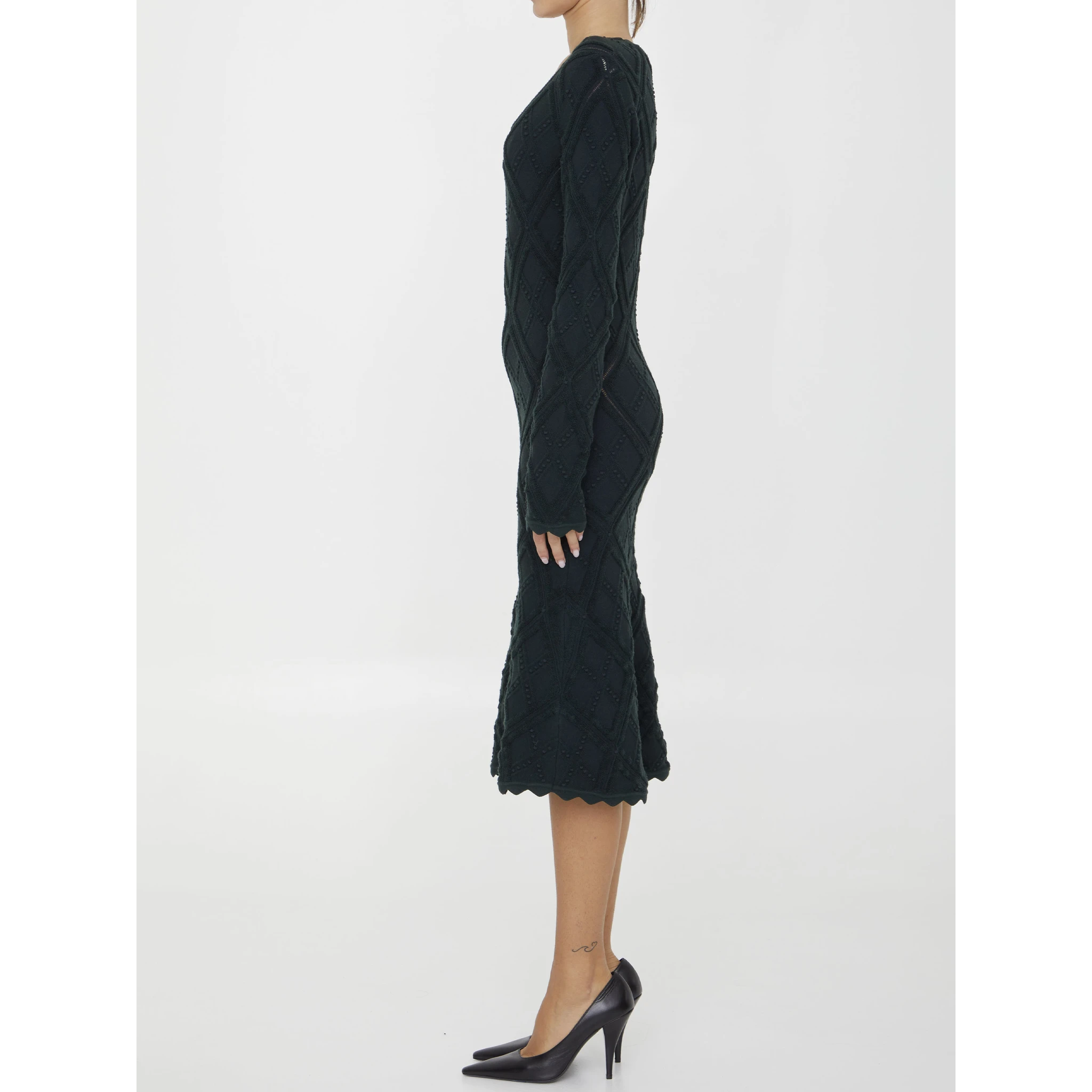 Aran knit long-sleeve midi dress