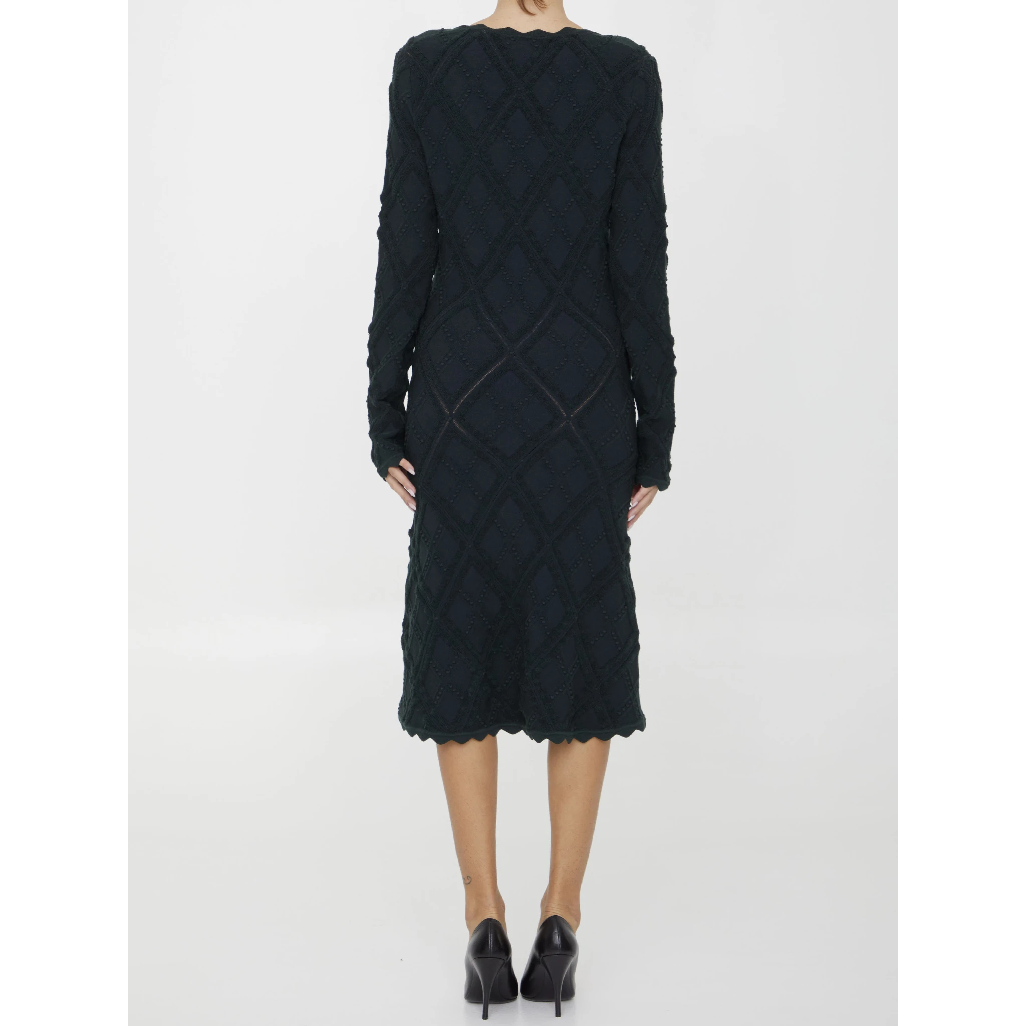 Aran knit long-sleeve midi dress