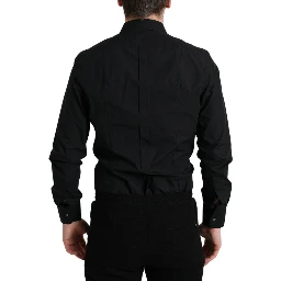 Black Cotton Men Formal GOLD Dress Shirt