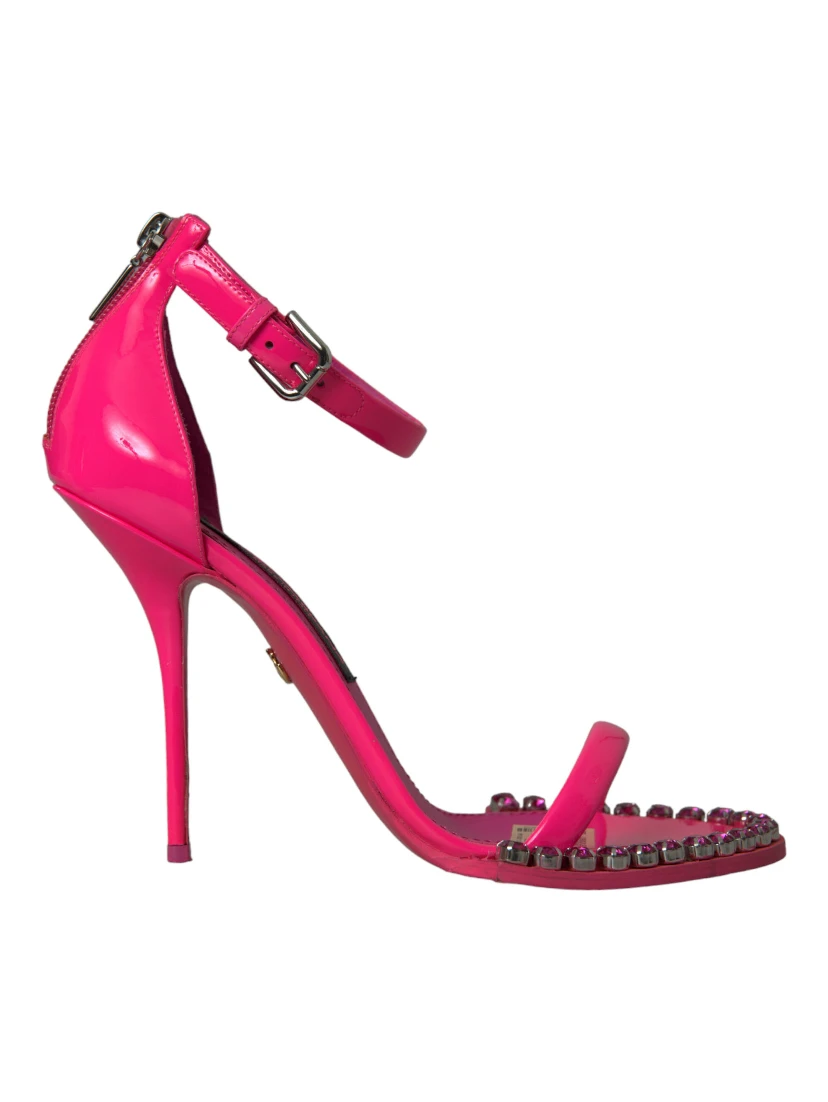 Pink Leather Crystal Heels Sandals Shoes