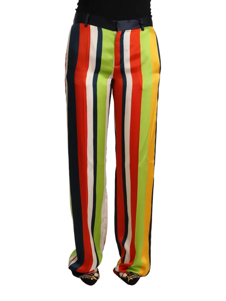 Multicolor Striped Mid Waist Straight Pants