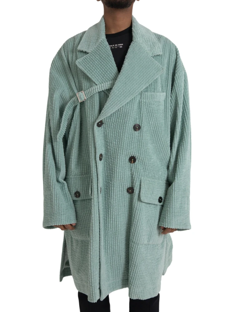 Blue Double Breasted Corduroy Cotton Jacket