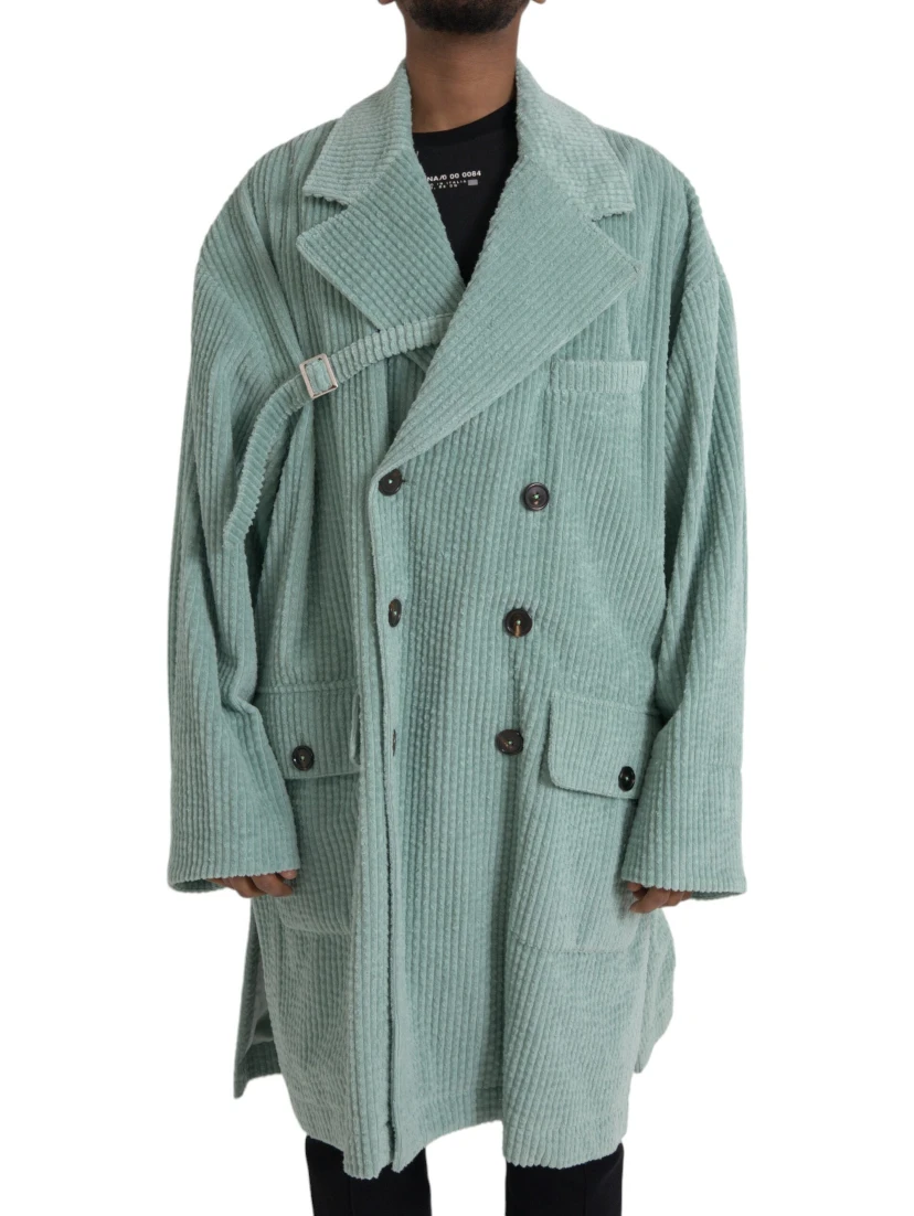 Blue Double Breasted Corduroy Cotton Jacket