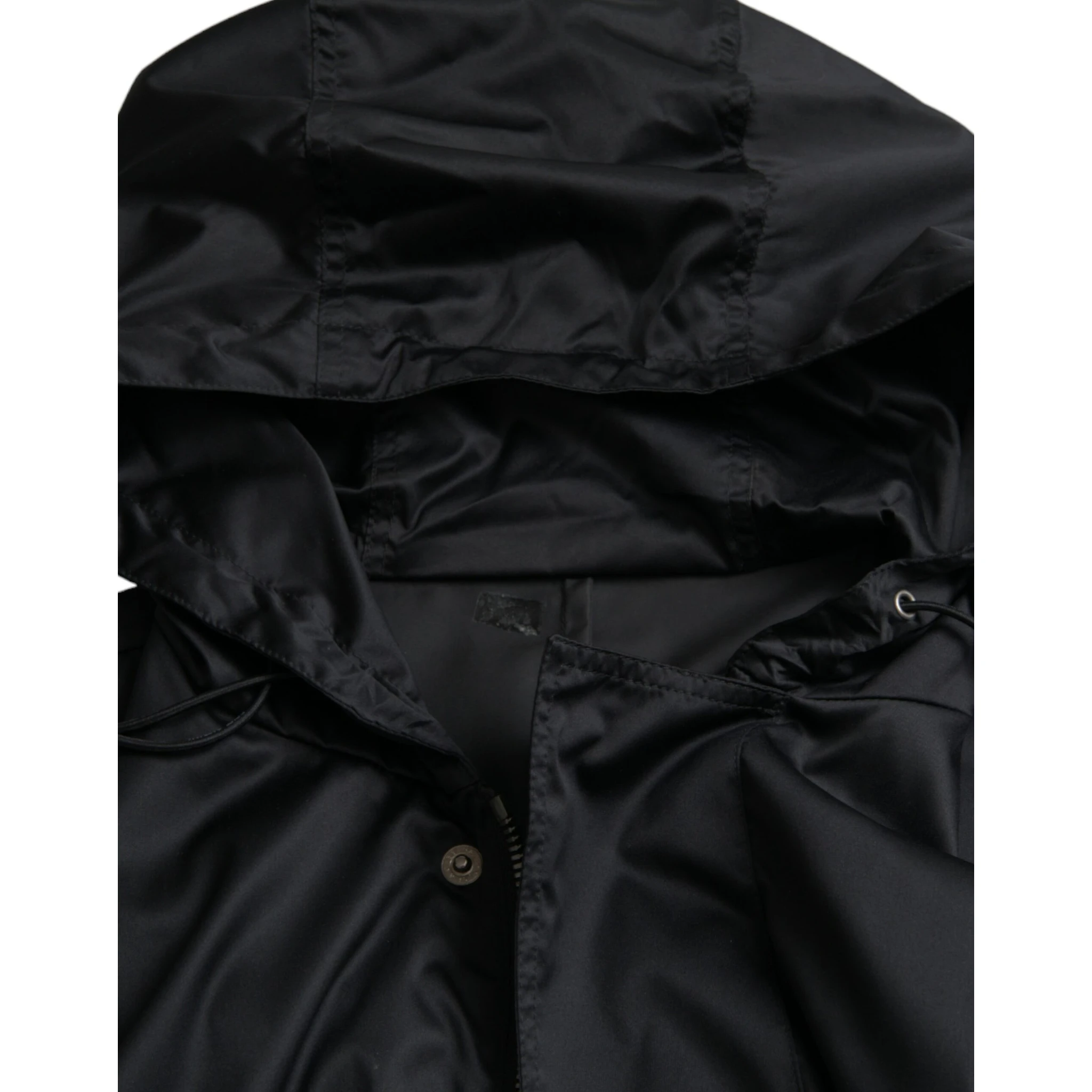 Black Polyester Hooded Long Windbreaker Jacket