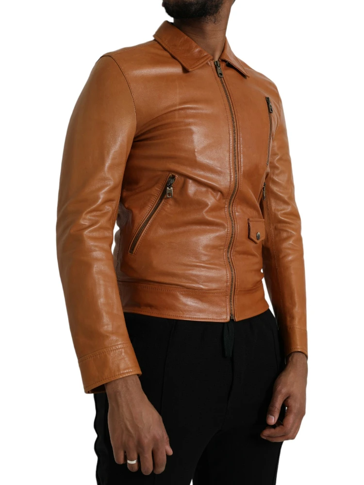 Brown Lamb Leather Full Zip Blouson Jacket alternative