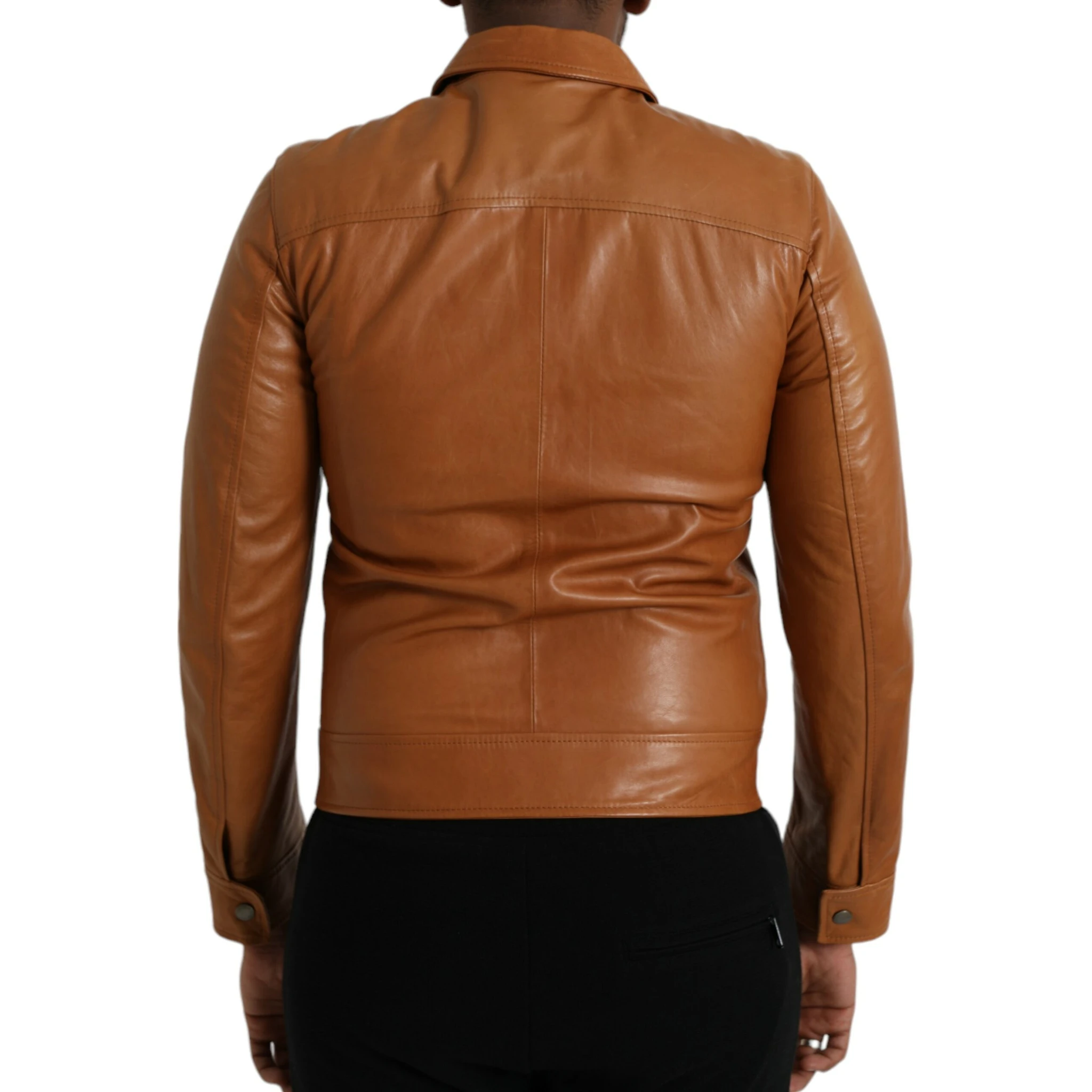 Brown Lamb Leather Full Zip Blouson Jacket