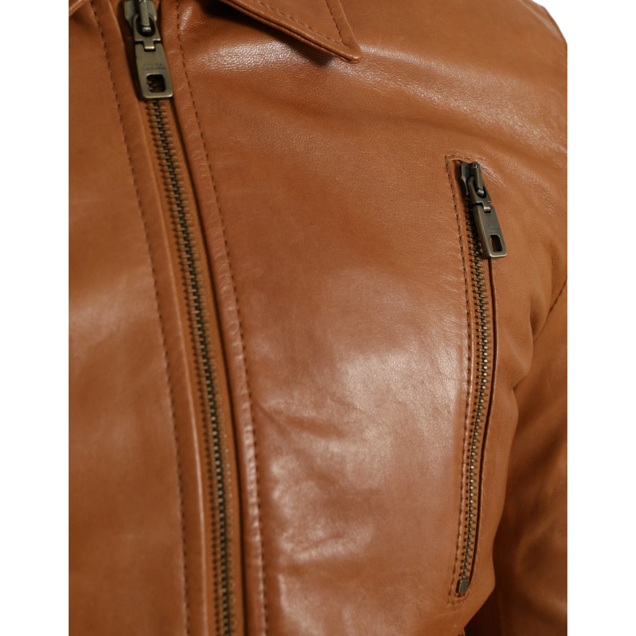 Brown Lamb Leather Full Zip Blouson Jacket
