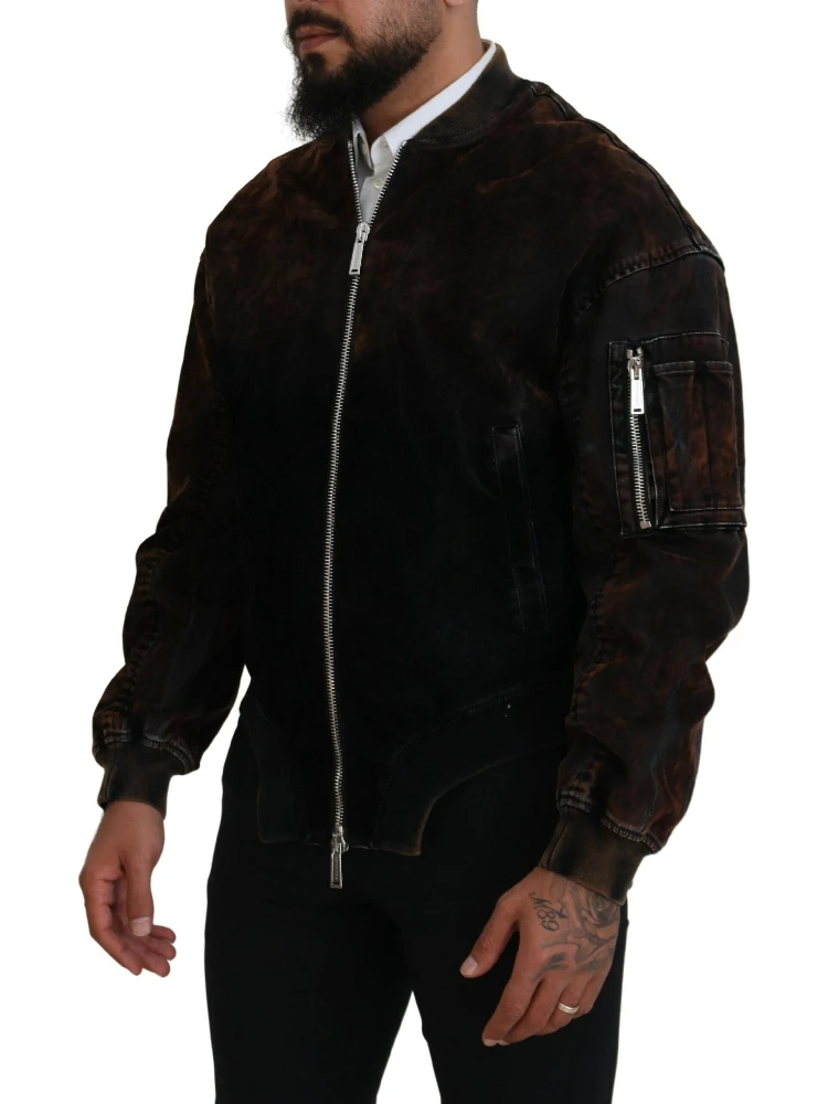 Brown Cotton Bomber Zipper Pocket Sleeves Jacket alternative