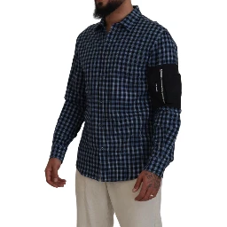 Multicolor Black Arm Plaid Men Long Sleeves Shirt