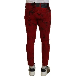 Red Cotton Tie Dye Skinny Casual Denim Jeans