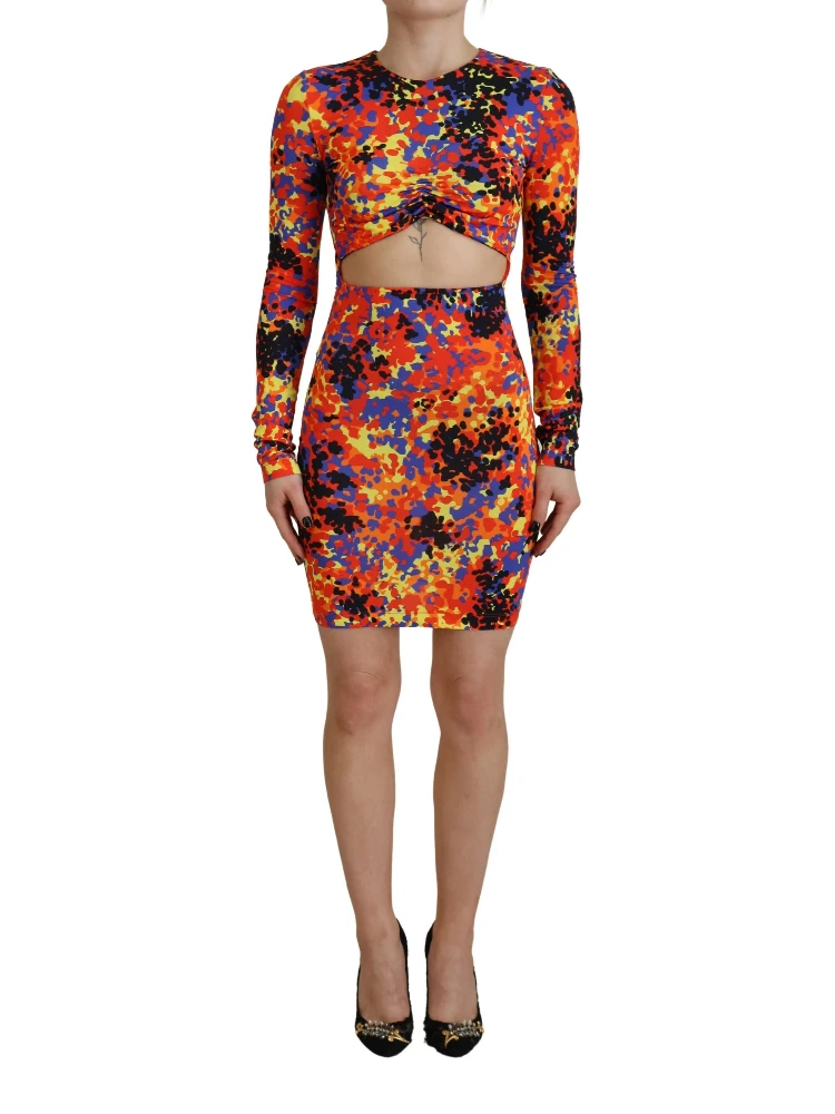 Multicolor Batik Open Belly Long Sleeves Dress alternative