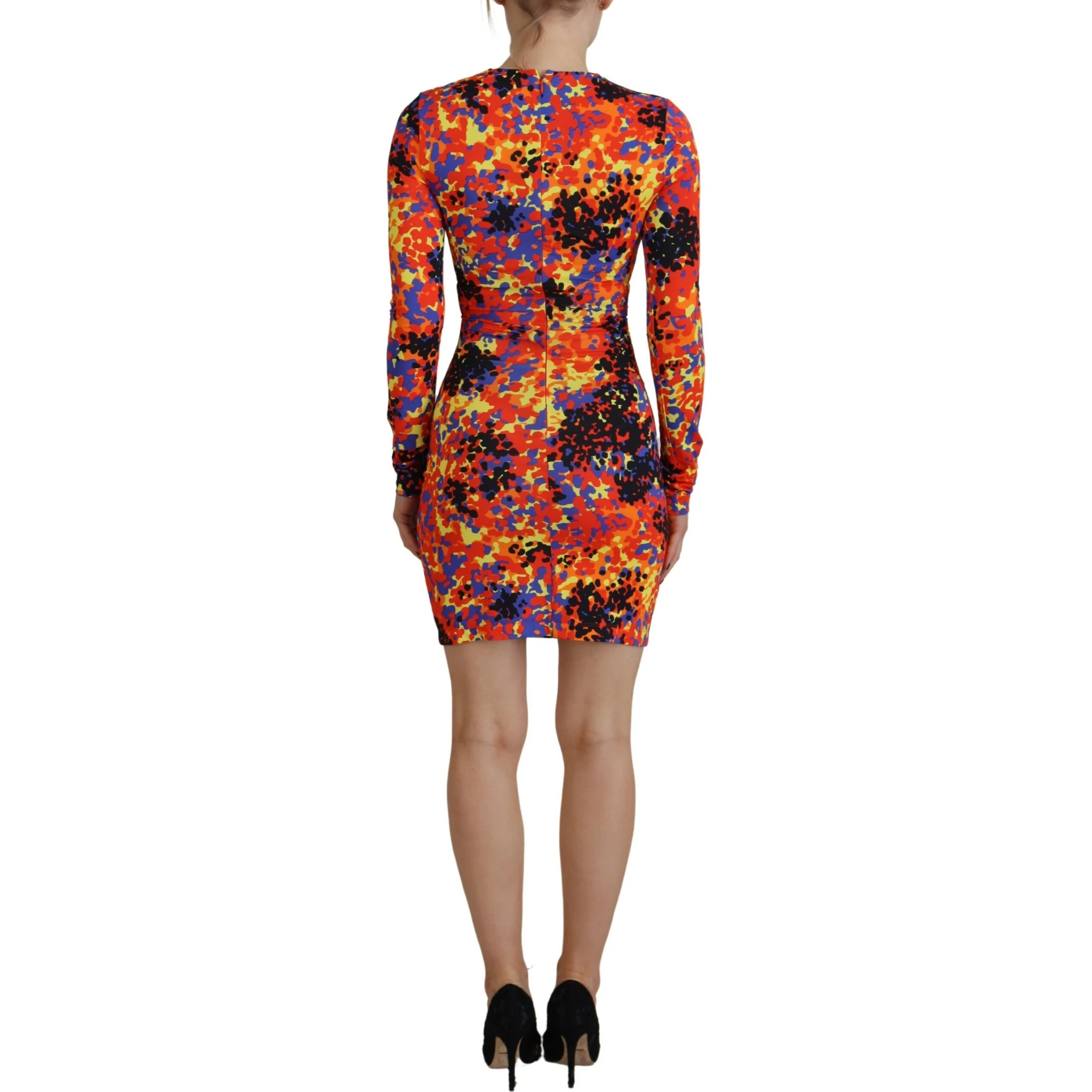 Multicolor Batik Open Belly Long Sleeves Dress