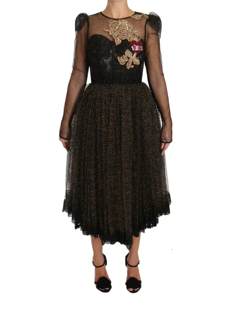 Black Gold Crystal Heart A-line Dress alternative