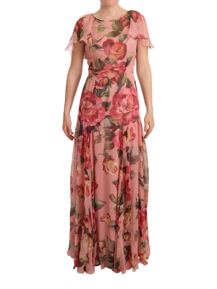 Pink Silk Floral Print Layered Maxi Dress alternative