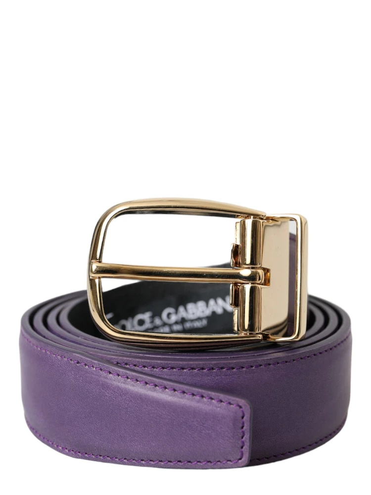 Purple Leather Gold Metal Buckle Belt Men