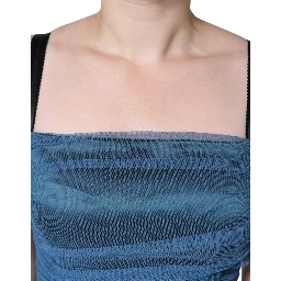 Blue Mesh Trim Ruched Tulle Sheath Dress