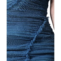Blue Mesh Trim Ruched Tulle Sheath Dress