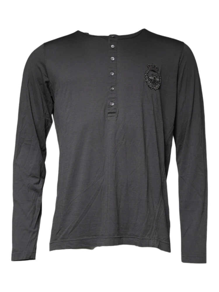 Gray Crown Bee Embroidery Pullover Sweater
