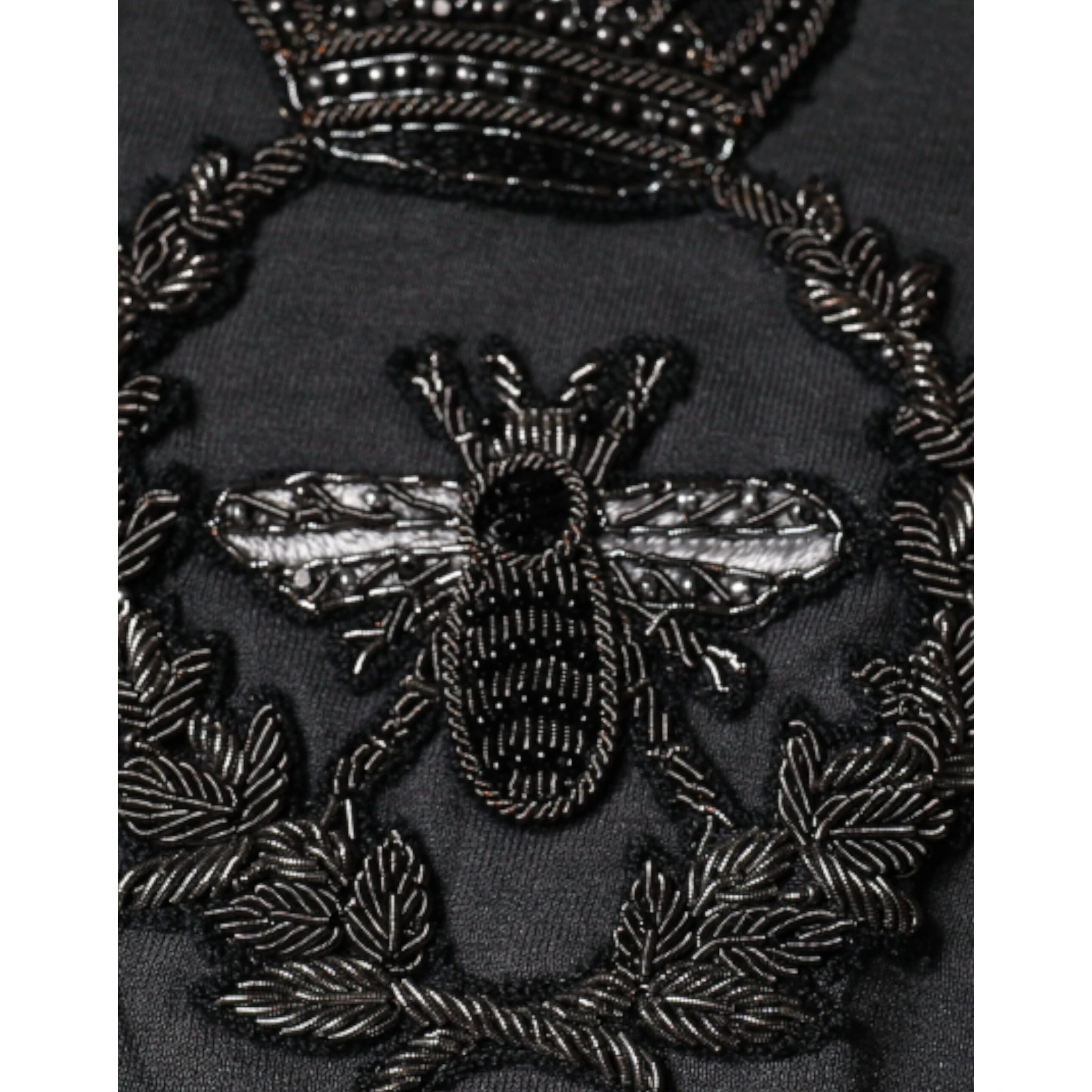 Gray Crown Bee Embroidery Pullover Sweater