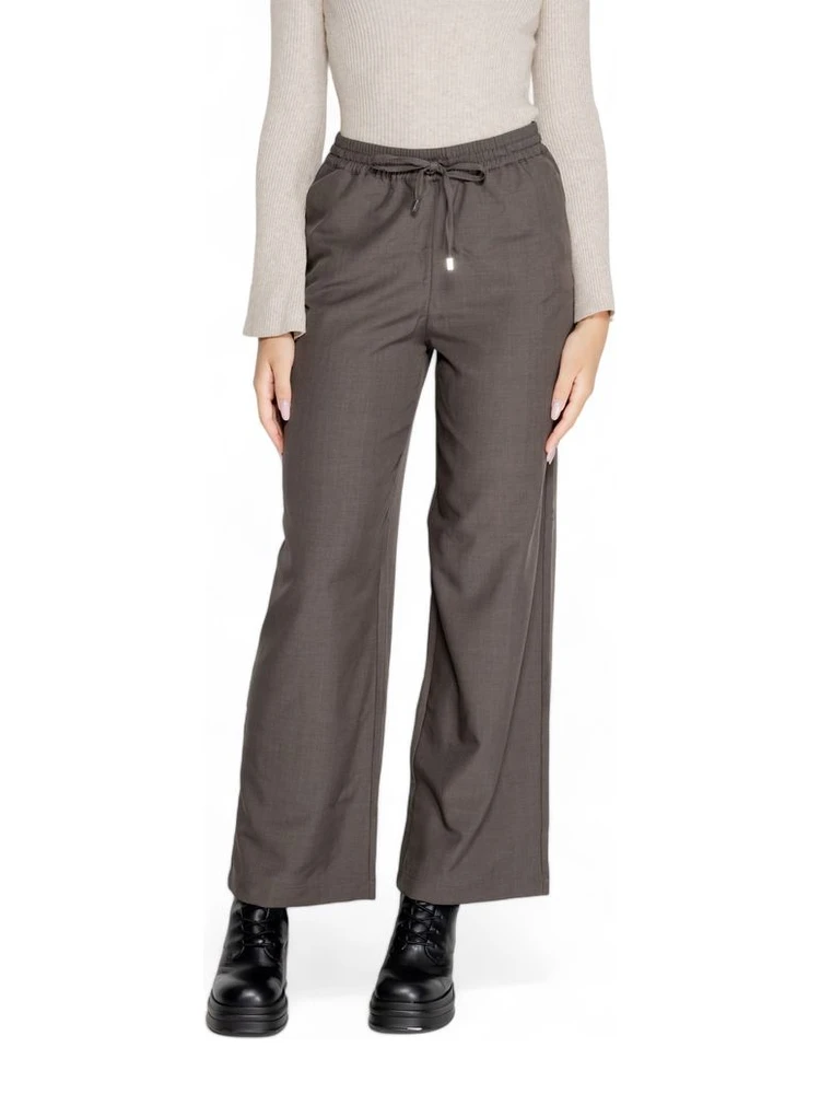 Gray Polyester Casual Pants