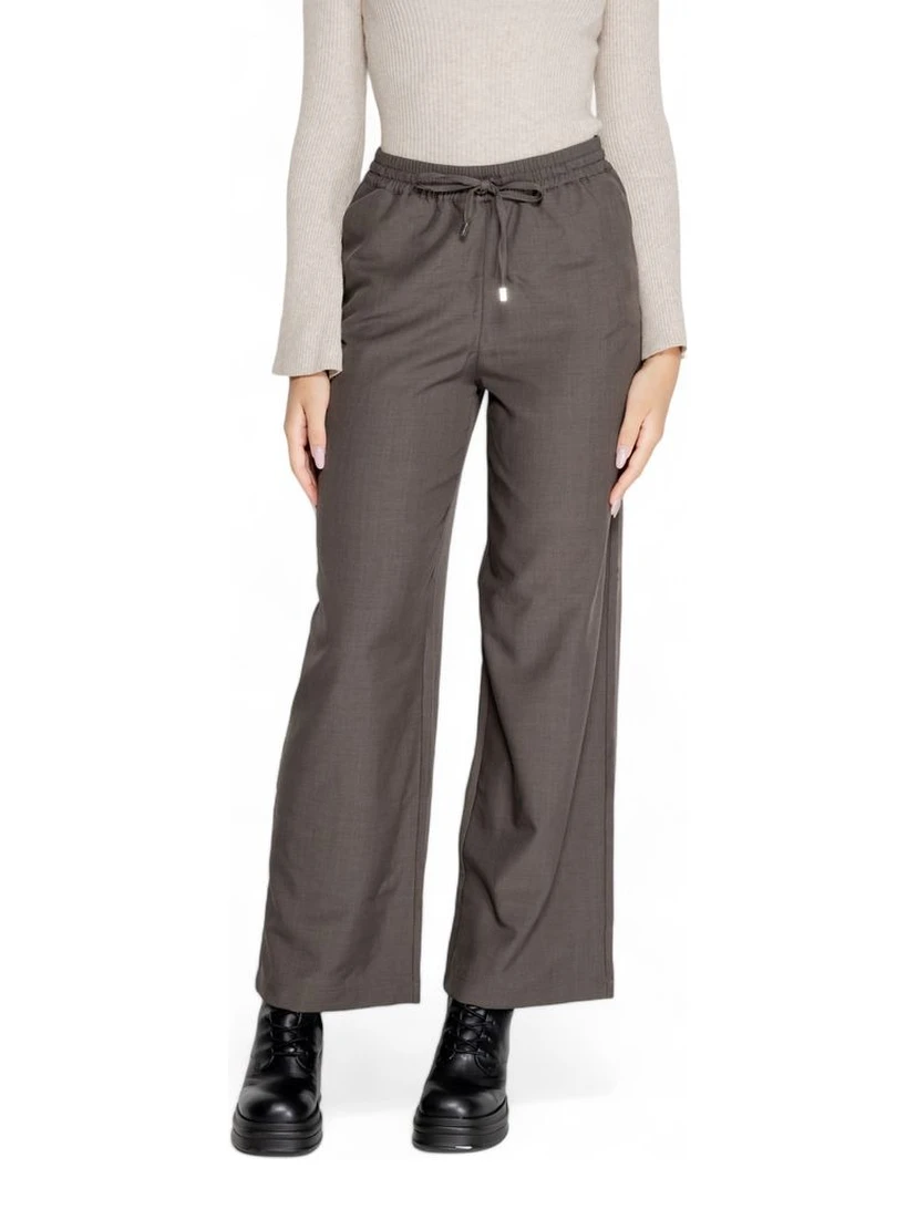 Gray Polyester Casual Pants