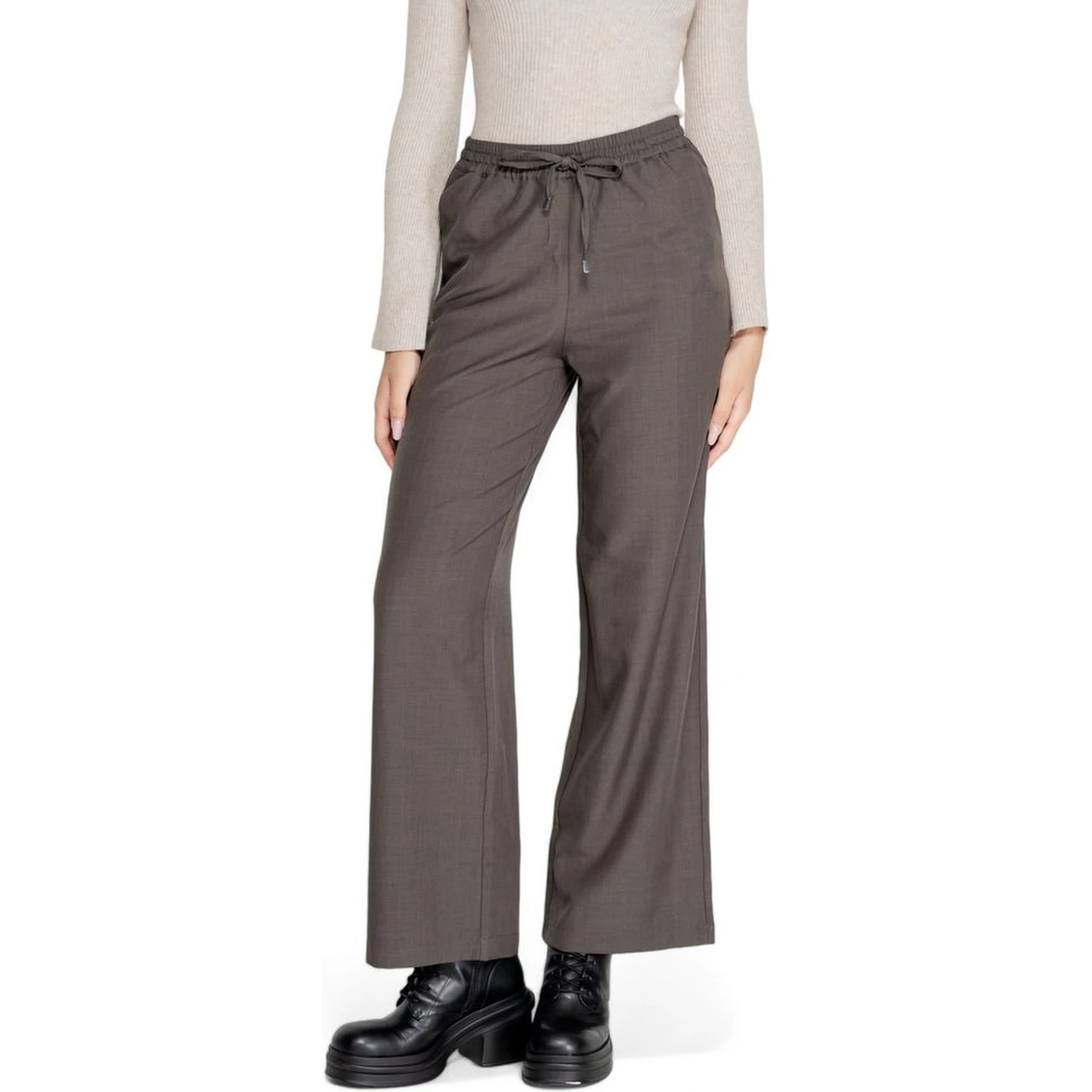 Gray Polyester Casual Pants