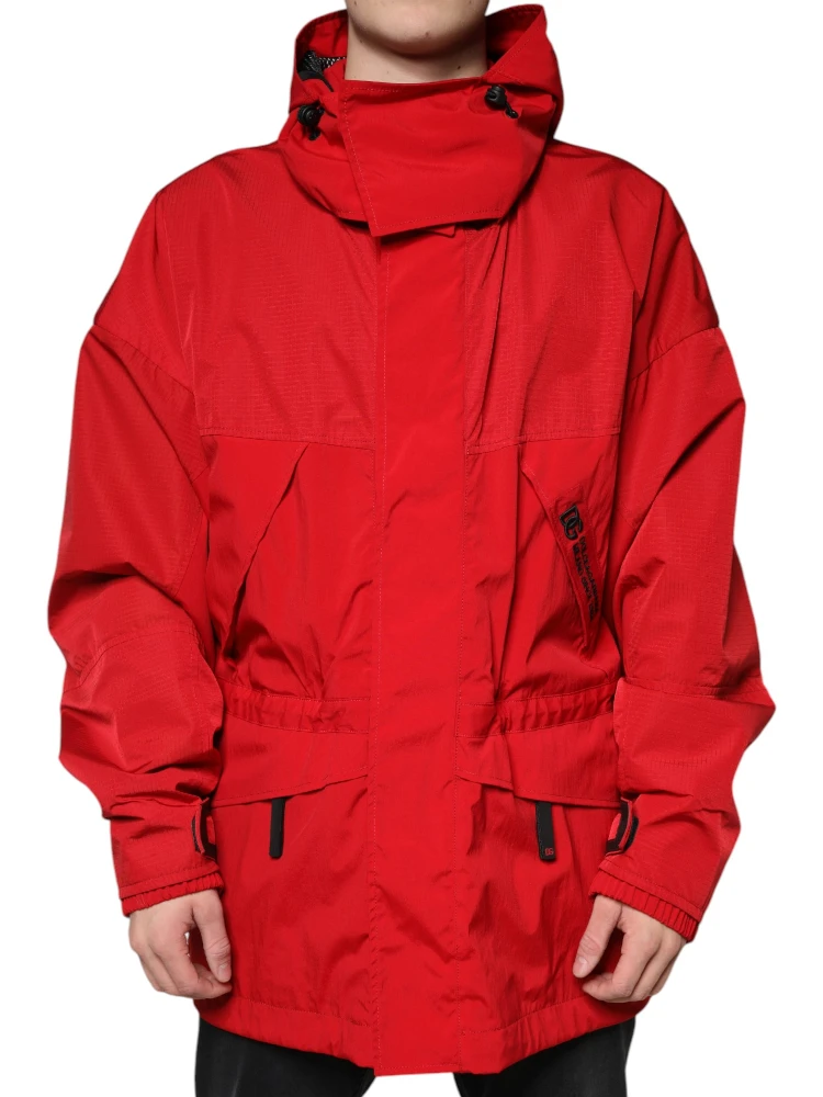 Red Nylon Hooded Men Full Zip Parka Jacket alternative