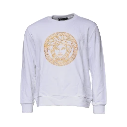 White Medusa Embroidery Crew Neck Pullover Sweater
