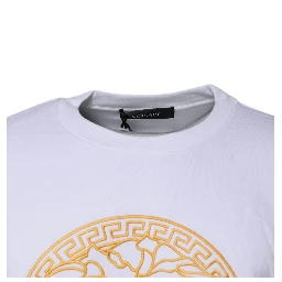 White Medusa Embroidery Crew Neck Pullover Sweater