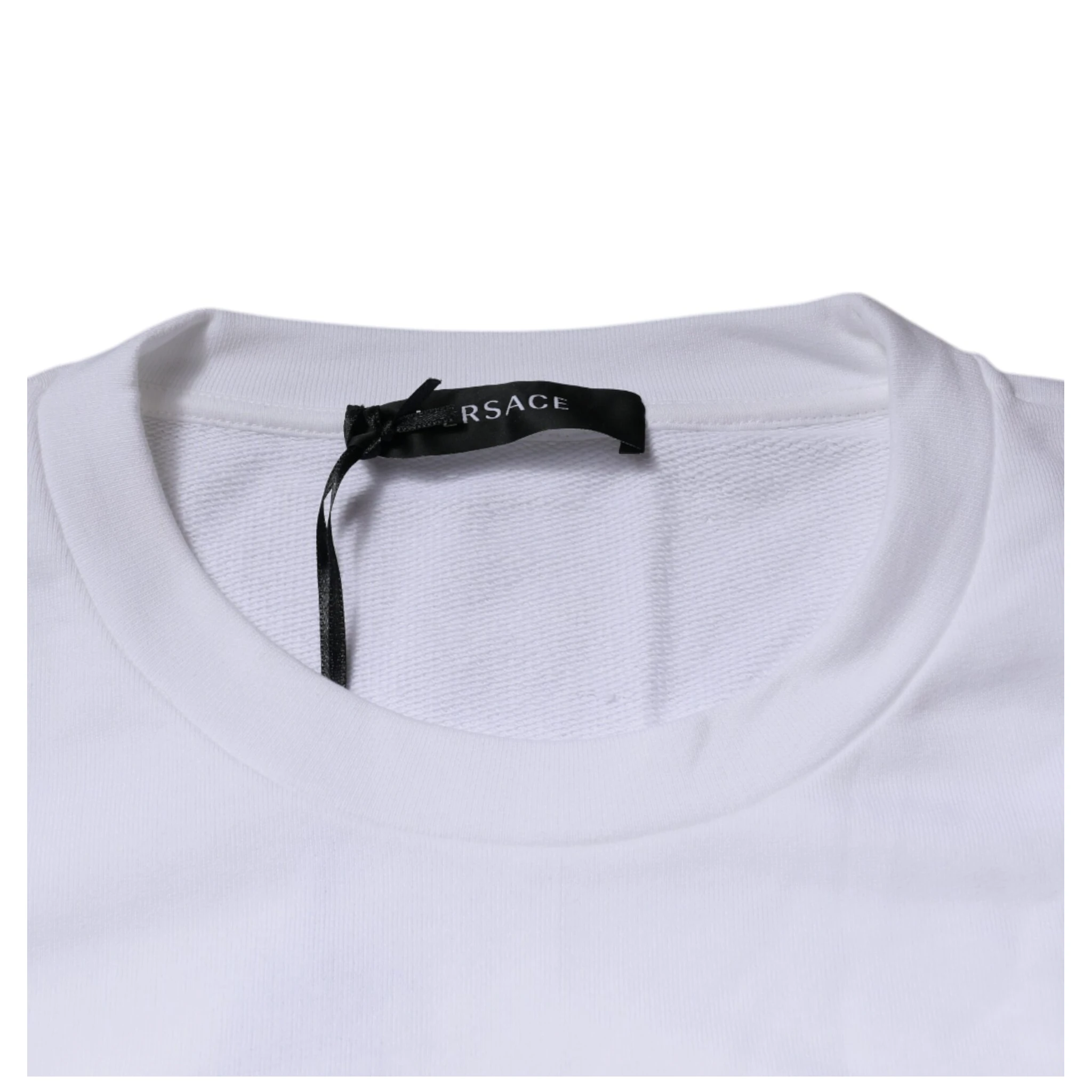 White Medusa Embroidery Crew Neck Pullover Sweater