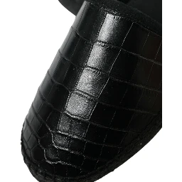 Black Exotic Leather Espadrilles Slip On Shoes