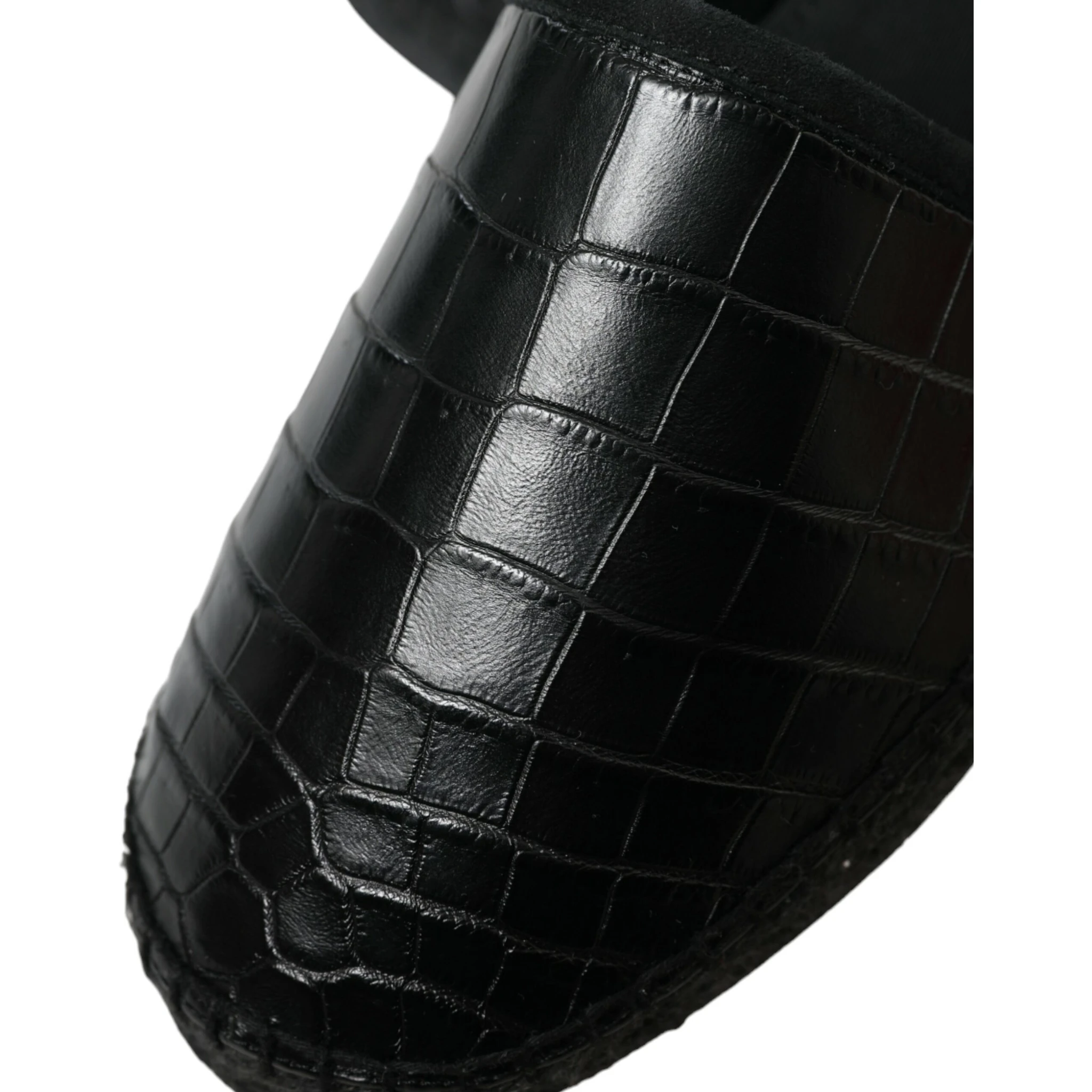 Black Exotic Leather Espadrilles Slip On Shoes