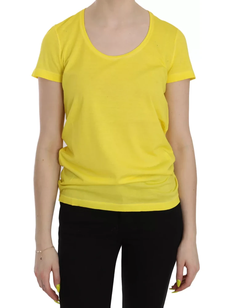 Yellow Round Neck Short Sleeve Shirt Top Blouse