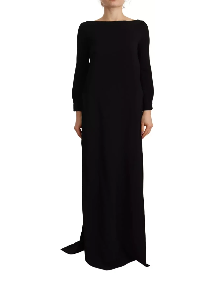 Black Long Sleeves Side Slit Floor Length Dress