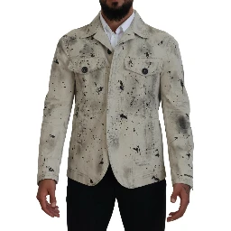 Off White Black Splash Print Casual Denim Jacket