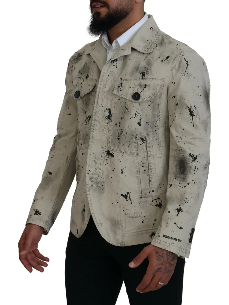 Off White Black Splash Print Casual Denim Jacket alternative