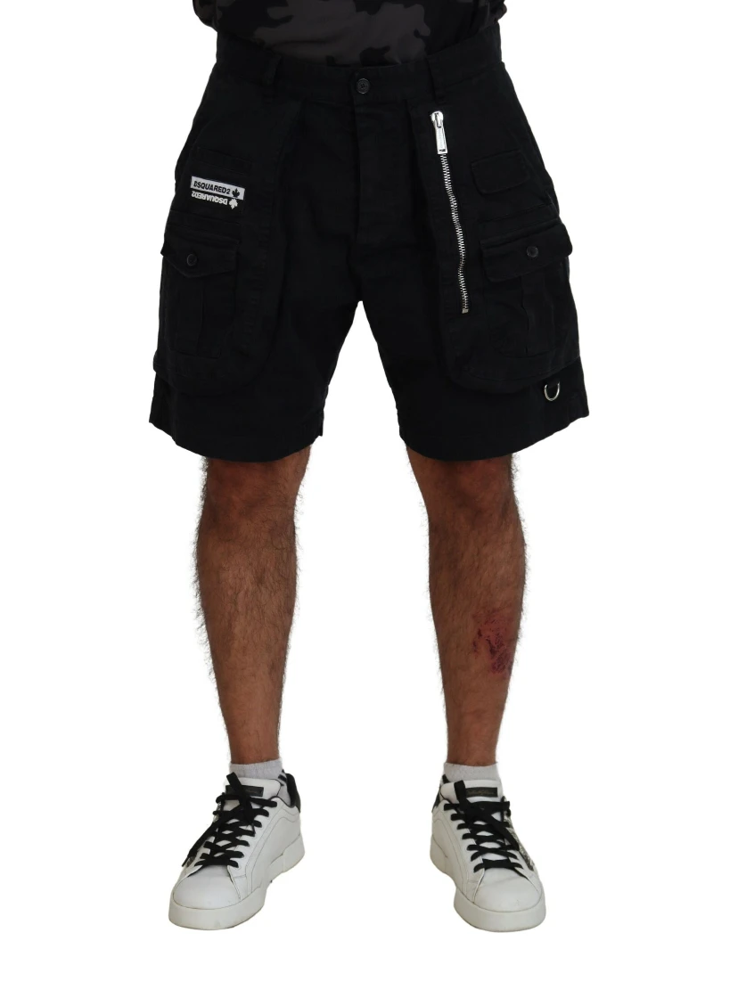 Black Cotton Cargo Boxer Above Knee Shorts