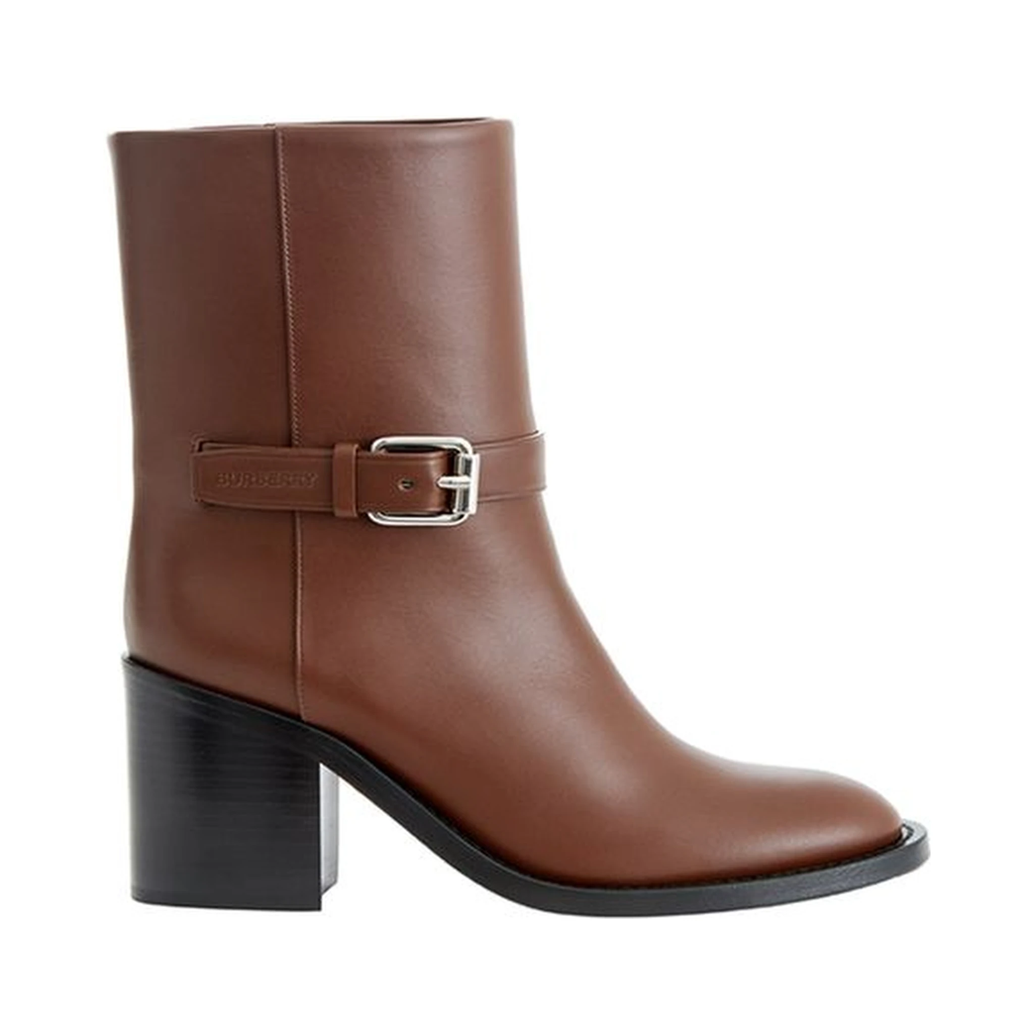 Ankle Strap Printed Logo Boots in brown leather