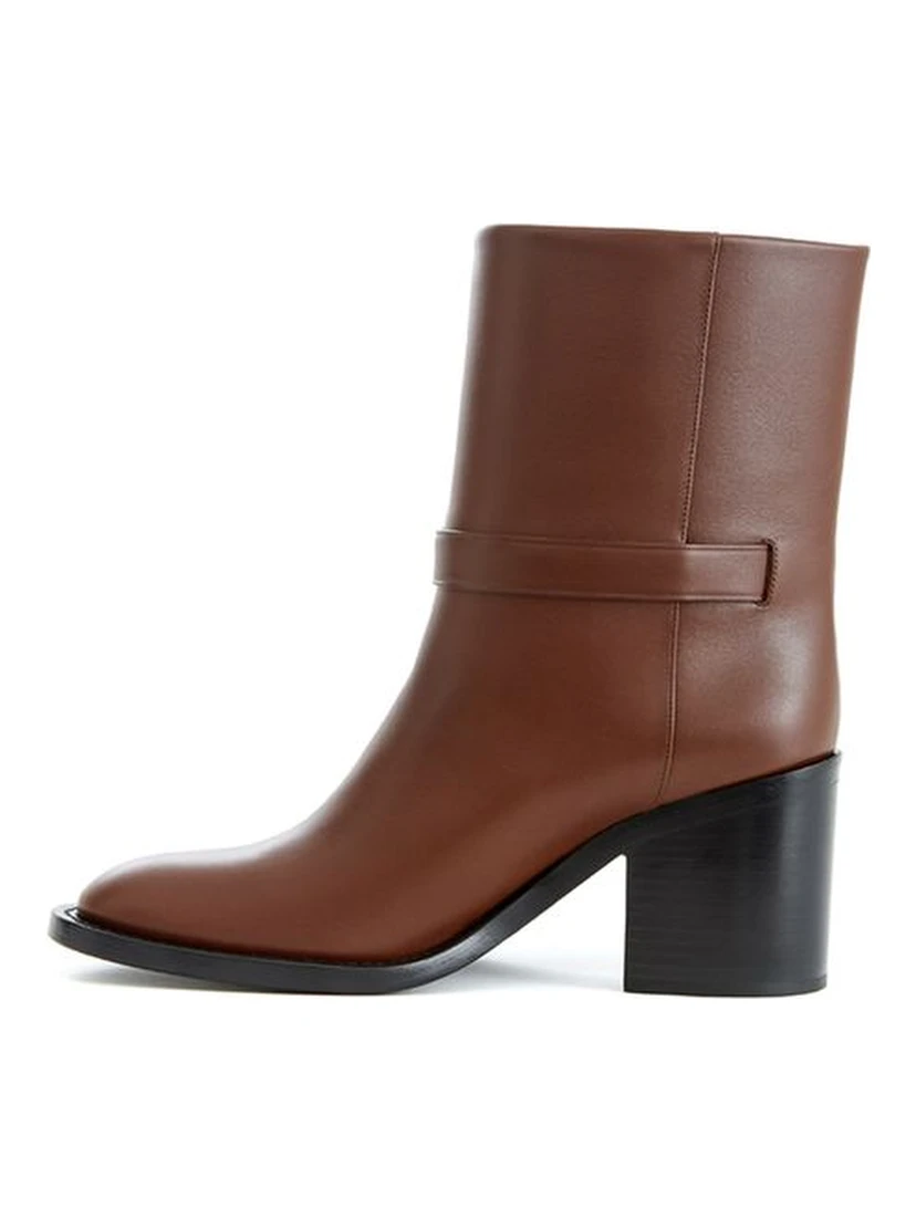 Ankle Strap Printed Logo Boots in brown leather