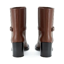 Ankle Strap Printed Logo Boots in brown leather
