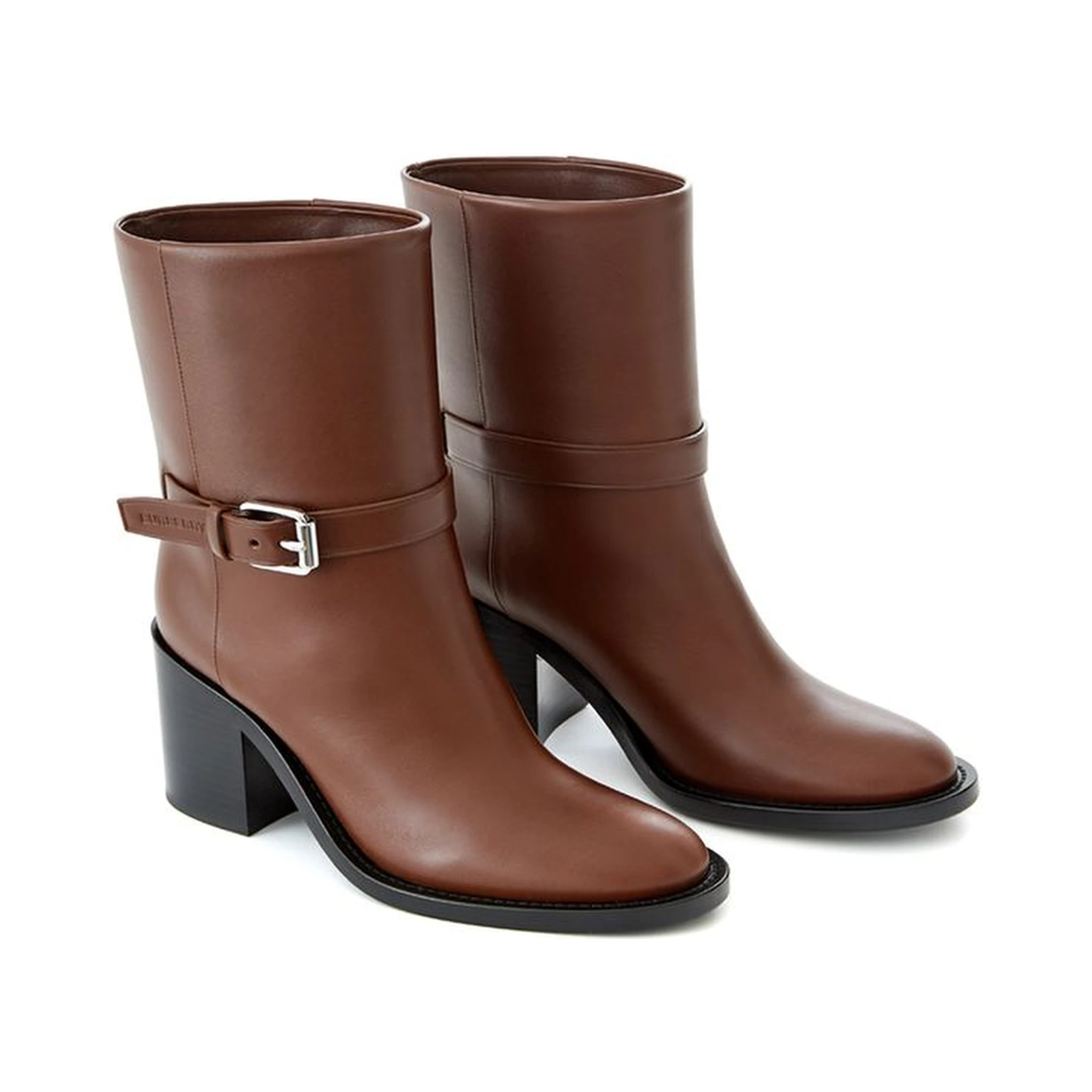 Ankle Strap Printed Logo Boots in brown leather