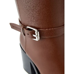 Ankle Strap Printed Logo Boots in brown leather