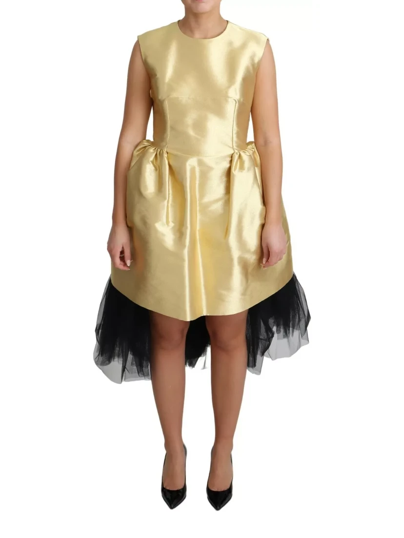 Gold Polyester Sleeveless A-line Tulle Dress
